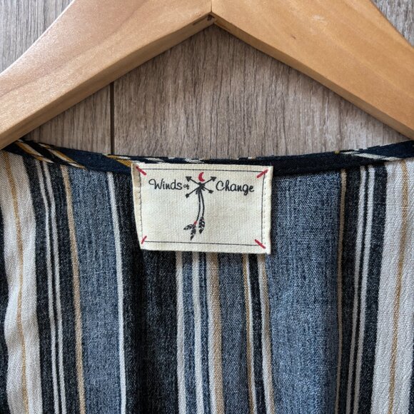 Winds of Change Striped Blue and Yellow Mini Dress Womens Small Boho Feminine - Picture 7 of 16